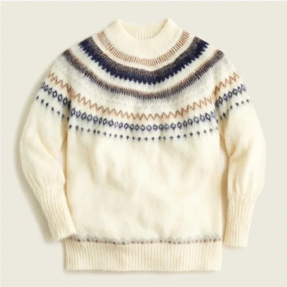 J.Crew Collection Alpaca and Wool Fair Isle Fuzzy Oversized Sweater - L - Picture 1 of 13